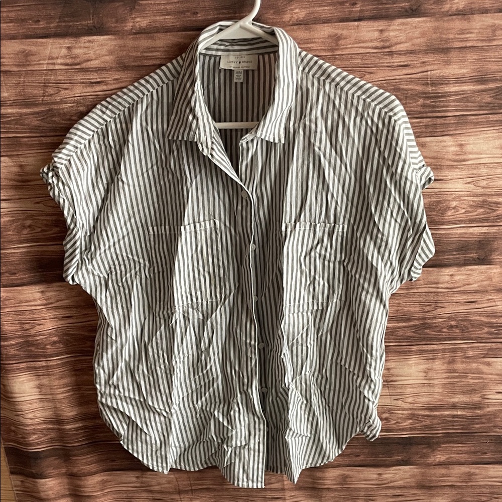 Lucky Brand Gray and White Striped Blouse